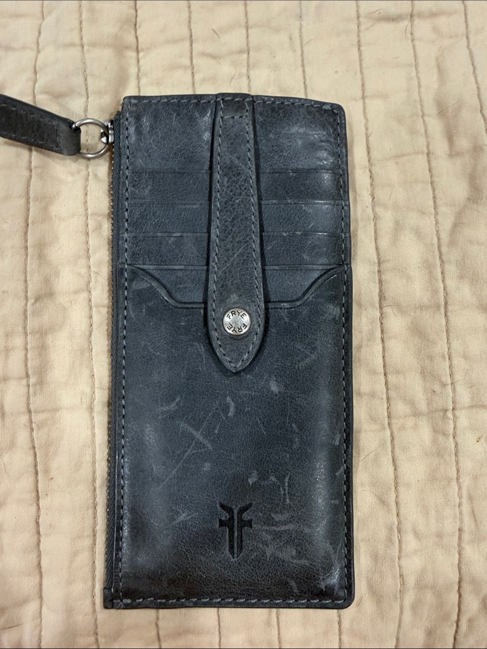 Frye Leather Card & Phone Sleeve Wallet - grey